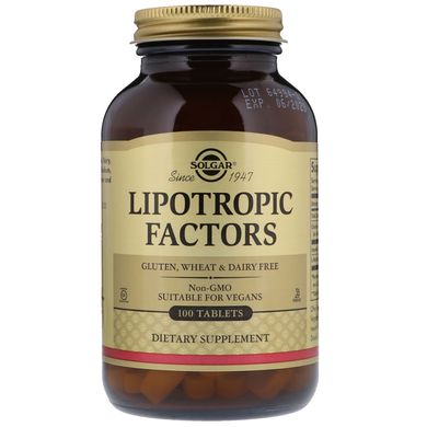 Ліпотропні фактори, Lipotropic Factors, Solgar, 100 таблеток, SOL-01581