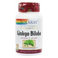 Гінкго білоба, Ginkgo Biloba Leaf Extract, Solaray, 60 мг, 60 вегетаріанських капсул, SOR-03600