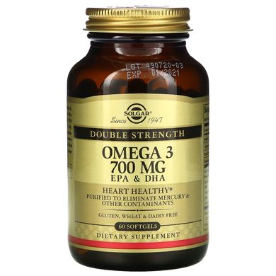 Омега-3, Omega 3, Solgar, 700 мг, 60 м'яких капсул, SOL-02051