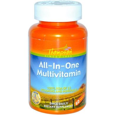 Мультивітаміни для всього організму Thompson (All-In-One Multivitamin) 60 капсул, THO-49296