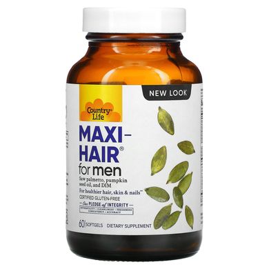 Вітаміни для шкіри і волосся чоловіків Country Life (Maxi Hair) 60 капсул, CLF-05047