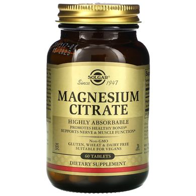 Цитрат магния, Magnesium Citrate, Solgar, 60 таблеток, SOL-59204