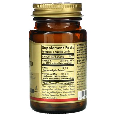 Лютеиновый каротиноидный комплекс, Lutein Carotenoid Complex, Solgar, 30 растительных капсул, SOL-01668