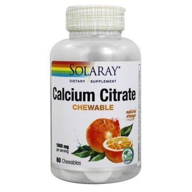 Цитрат кальция Solaray (Calcium Citrate) 1000 мг 60 жевательных таблеток со вкусом апельсина, SOR-04584