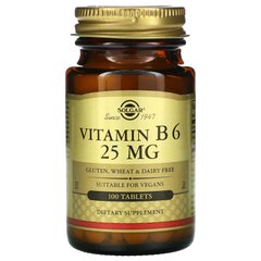 Вітамін В6 Solgar (Vitamin B6) 25 мг 100 таблеток, SOL-03082