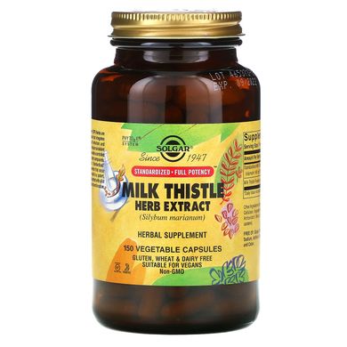 Екстракт розторопші плямистої, Milk Thistle Herb Extract, Solgar, 150 капсул в рослинній оболонці, SOL-04121