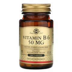 Вітамін B6, Vitamin B6, Solgar, 50 мг, 100 таблеток, SOL-03100