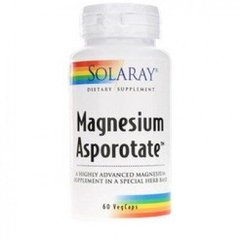 Магній, Magnesium Asporotate, Solaray, 400 мг, 60 вегетаріанських капсул, SOR-04620