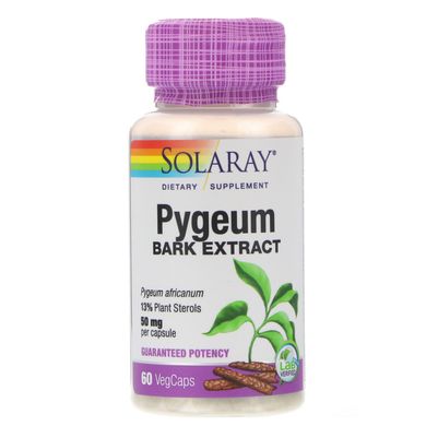 Экстракт коры африканской сливы, Pygeum Africanum Extract, Solaray, 50 мг, 60 растительных капсул, SOR-03760