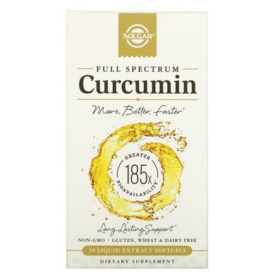 Куркумін, екстракт, Full Spectrum Curcumin, Solgar, 30 м'яких капсул, SOL-59597