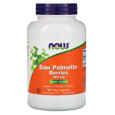 Ягоди пальми сереноа, Saw Palmetto Berries, Now Foods, 550 мг, 250 вегетаріанських капсул, NOW-04748