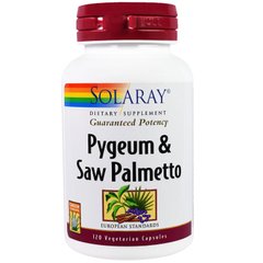 Слива африканська і Со Пальметто, Pygeum and Saw Palmetto, Solaray, 120 вегетаріанських капсул, SOR-03768