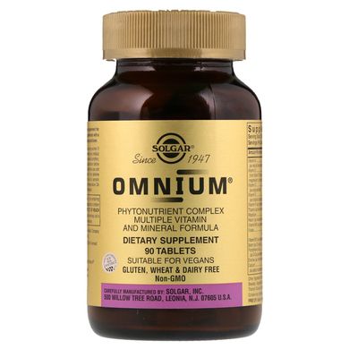 Омніум, мультивітаміни і мінерали, Omnium, Multiple Vitamin and Mineral, Solgar, 90 таблеток, SOL-02067