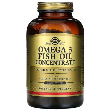 Омега-3, рыбий жир концентрат, Omega-3, Fish Oil Concentrate, Solgar, 240 капсул, SOL-01699