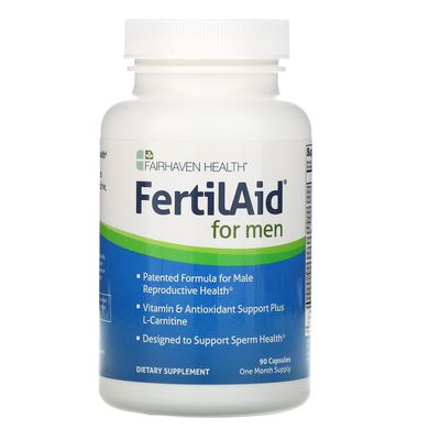 Мультивітаміни для чоловіків, FertilAid for Men - Male Fertility Supplement for Sperm Count, Fairhaven Health, 90 рослинних капсул, FHH-00005