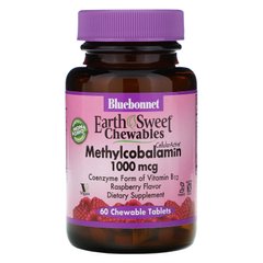 Витамин B12 Bluebonnet Nutrition (Methylcobalamin B12) 1000 мкг 60 таблеток со вкусом малины, BLB-00441