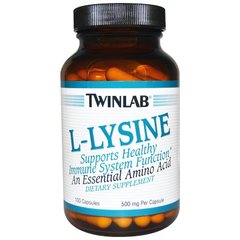 L- лизин, L-lysine, Twinlab, 500 мг, 100 капсул, TWL-00141