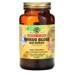 Екстракт листя Гінкго Білоба, Ginkgo Biloba Leaf Extract, Solgar, 180 капсул на рослинній основі, SOL-04132