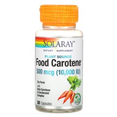 Їстівний каротін, Food Carotene, натуральне джерело, Solaray, 10 000 МО, 30 капсул, SOR-04113