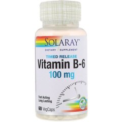 Вітамін В6 піридоксин Solaray (Vitamin B-6) 100 мг 60 капсул, SOR-12742