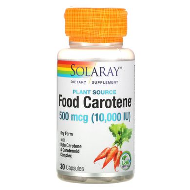 Їстівний каротін, Food Carotene, натуральне джерело, Solaray, 10 000 МО, 30 капсул, SOR-04113