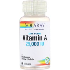 Сухий вітамін А, Dry Form Vitamin A, Solaray, 25000 МО, 60 вегетаріанських капсул, SOR-04130