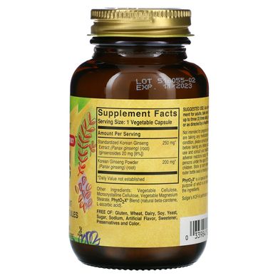 Экстракт корня корейского женьшеня, Korean Ginseng Root Extract, Solgar, 60 растительных капсул, SOL-04138