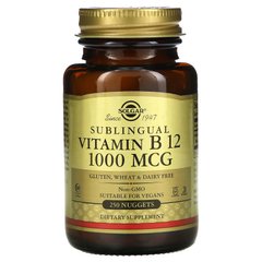 Витамин B12, сублингвальный, Sublingual Vitamin B12, Solgar, 1000 мкг, 250 капсул, SOL-03230