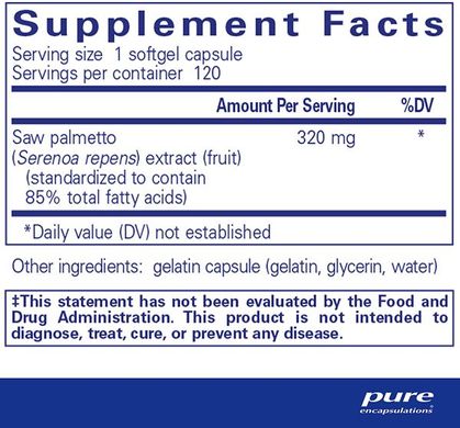 Со Пальметто Pure Encapsulations (Saw Palmetto) 320 мг 120 капсул, PE-00783