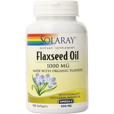 Лляна олія Solaray (Flaxseed Oil) 1000 мг 100 капсул, SOR-00802