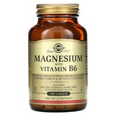 Магний с витамином В6, Magnesium With Vitamin B6, Solgar, 250 таблеток, SOL-01721