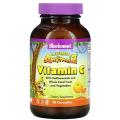 Витамин С жевательный, Vitamin C, Bluebonnet Nutrition, Rainforest Animalz, апельсин, 90 жевательных конфет, BLB-00192