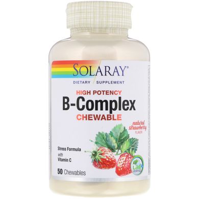 Комплекс витаминов группы В вкус клубники Solaray (B-Complex Chewable) 50 таблеток, SOR-04265