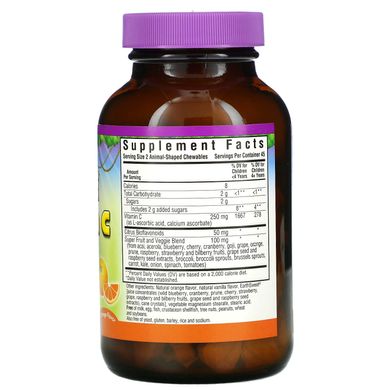 Вітамін С жувальний, Vitamin C, Bluebonnet Nutrition, Rainforest Animalz, апельсин, 90 жувальних цукерок, BLB-00192