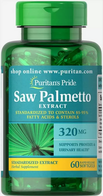 Со Пальметто Puritan's Pride (Saw Palmetto) 320 мг 60 капсул, PTP-10293