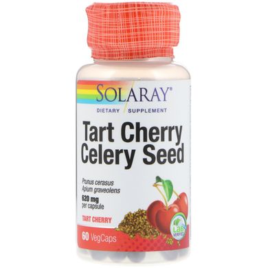 Екстракт вишні і насіння злакових, Tart Cherry & Celery Seed, Solaray, 60 рослинних капсул, SOR-17404