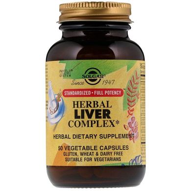 Трав'яний комплекс для здоров'я печінки, Herbal Liver Complex, Solgar, 50 рослинних капсул, SOL-04172