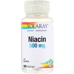 Ниацин Витамин B3 Solaray (Niacin Vitamin B3) 500 мг 100 капсул, SOR-04363