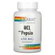 Бетаин HCL с пепсином, High Potency Betaine HCL with Pepsin, Solaray, 650 мг, 100 вегетарианских капсул, SOR-04814