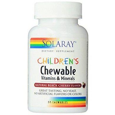 Мультивітаміни для дітей Solaray (Children's Chewable Vitamins & Minerals) 60 жувальних таблеток зі смаком вишні, SOR-04796