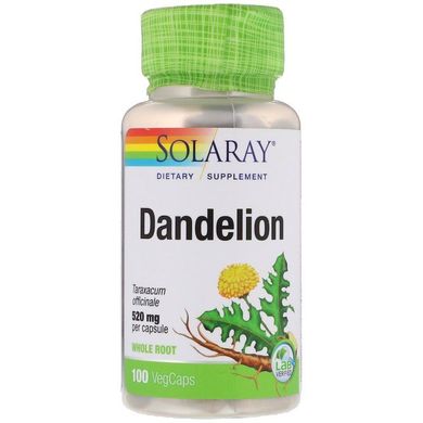 Одуванчик, Dandelion, Solaray, 520 мг, 100 капсул, SOR-01210