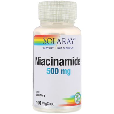 Ниацинамид, Niacinamide, Solaray, 500 мг, 100 капсул, SOR-04365