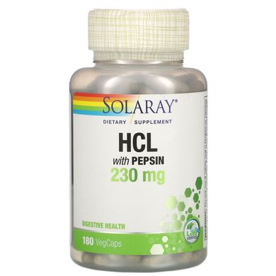 Бетаїн HCL + пепсин Solaray (HCL with Pepsin) 180 капсул, SOR-04816