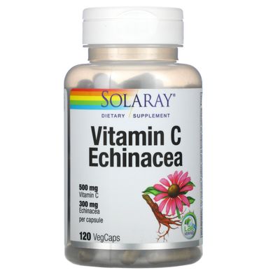 Витамин C с эхинацеей, Vitamin C With Echinacea, Solaray, 500 мг, 120 вегетарианских капсул, SOR-04394