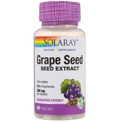 Экстракт виноградных косточек Solaray (Grape seed) 60 капсул, SOR-66118