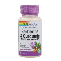 Берберин и куркумин, экстракт корня, Berberine & Curcumin Root Extracts, Solaray, 600 мг, 60 вегетарианских капсул, SOR-31624