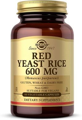 Червоний дріжджовий рис, Red Yeast Rice, Solgar, 600 мг, 60 капсул, SOL-02324