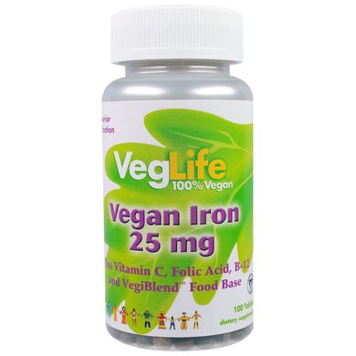 Железо растительного происхождения VegLife (Vegan Iron) 25 мг 100 таблеток, VGL-74610