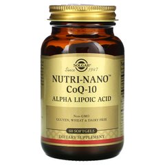 Коензим Q10 і альфа ліпоєва кислота Solgar (Nutri-Nano CoQ-10 Alpha Lipoic Acid) 45 мг / 50 мг 60 капсул, SOL-01823